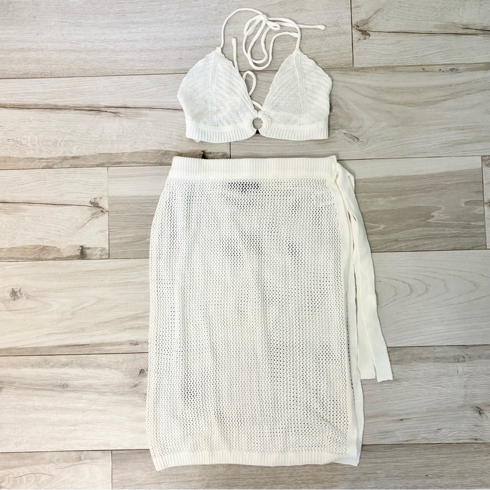 Almost Famous white crochet cover up 2pc Skirt set